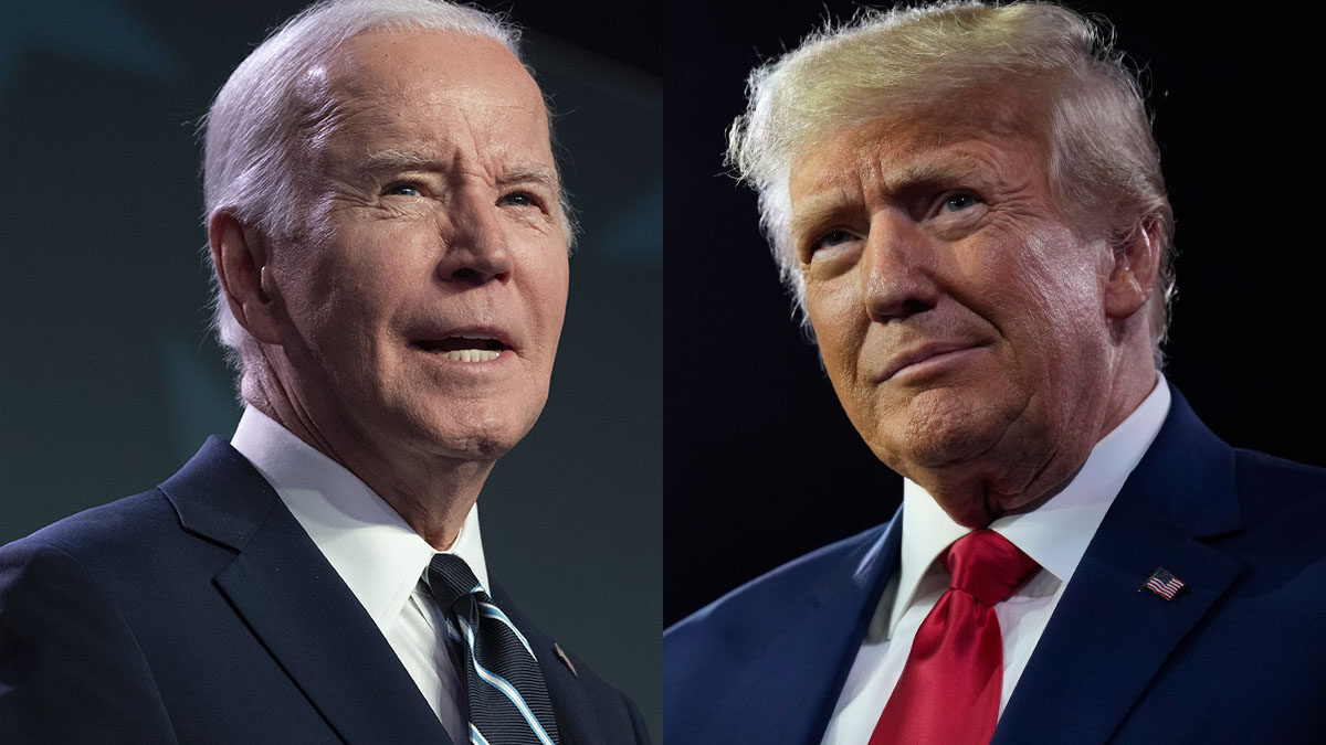 Trump, in ses Stadus, a innanti de Biden
